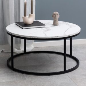 Suva Wooden Round Coffee Table In White Granada