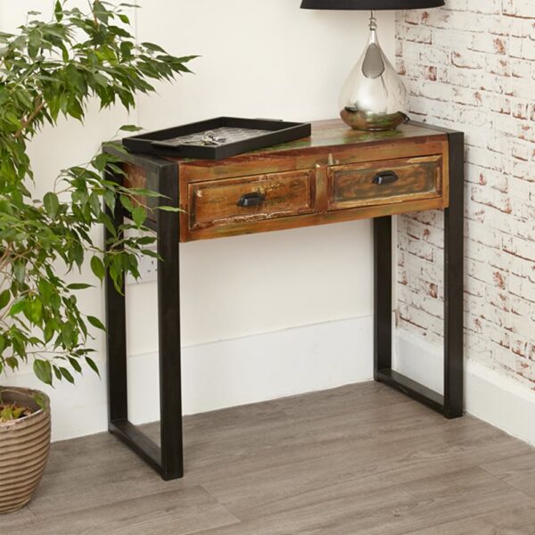 Utica Wooden Console Table With 2 Drawers In Satin Lacquer