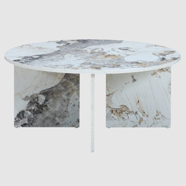 Aurora Wooden Round Coffee Table In Pandora Marble Effect