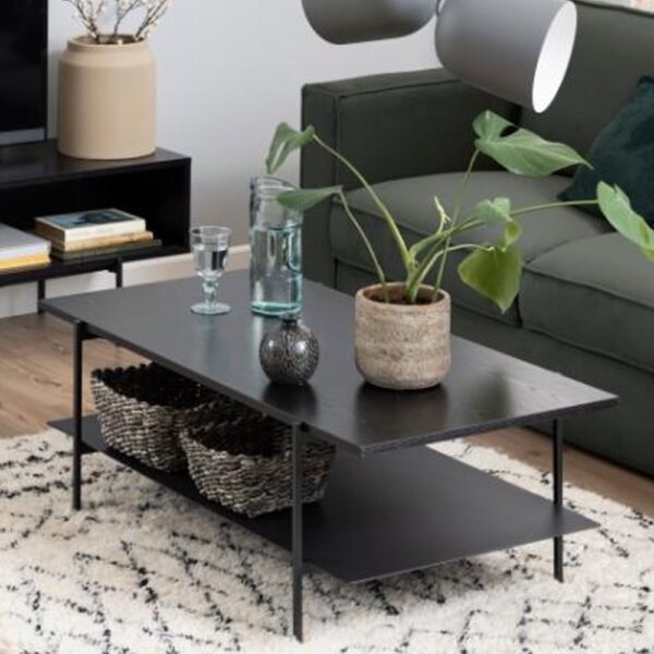 Avila Wooden Coffee Table With Undershelf In Ash Black