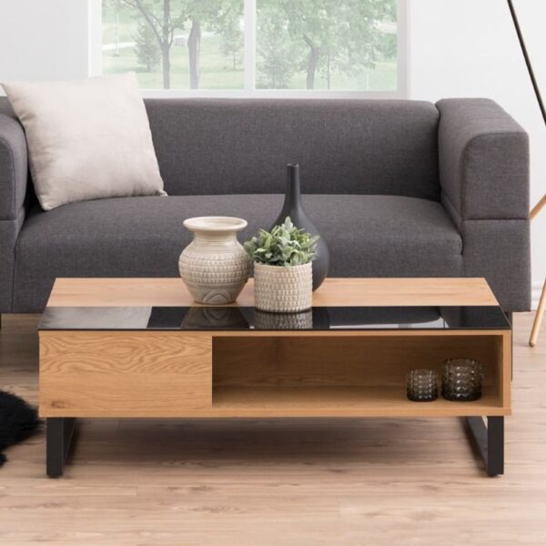 Bend Wooden Lift Up Coffee Table In Black And Oak
