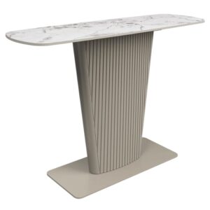 Castle Ceramic Console Table With Beige Wooden Base In White