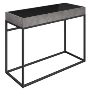 Edison Black Glass Console Table With Grey Metal Frame