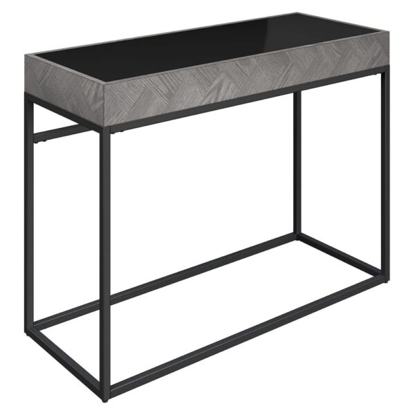Edison Black Glass Console Table With Grey Metal Frame