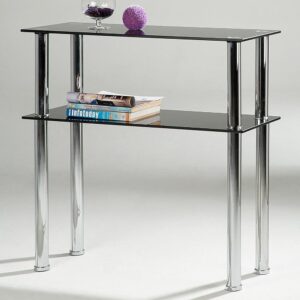 Helotes Black Glass Console Table With Chrome Legs