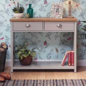 Loftus Wooden Console Table With 2 Drawers In Grey And Oak