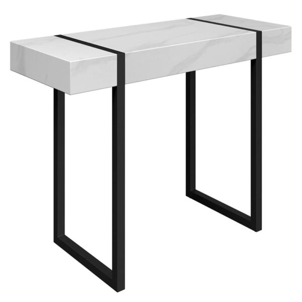 Montauk Wooden Console Table In White Marble Effect