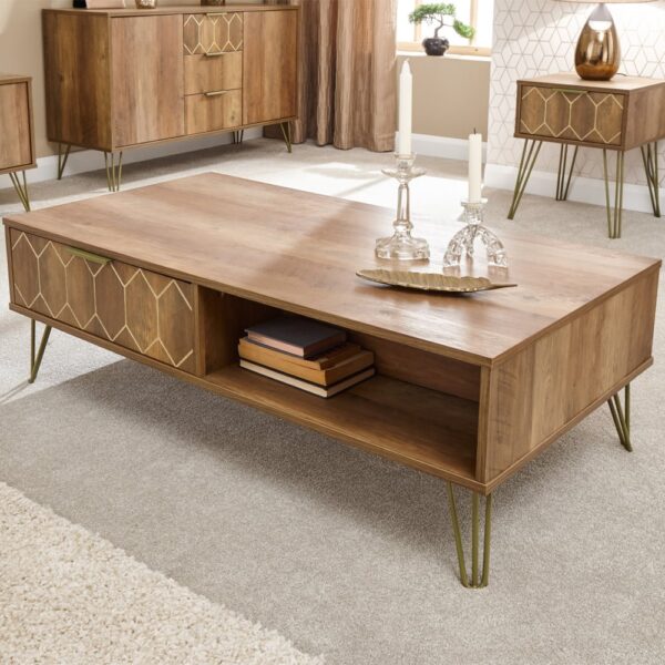 Ormskirk Wooden Coffee Table With 2 Drawers In Oak