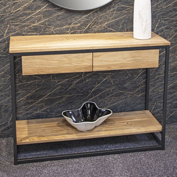 Apopka Wooden Console Table With 2 Drawers In Oak And Black