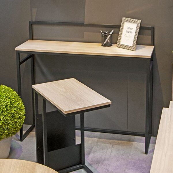 Bartow Wooden Console Table With Black Metal Frame In Oak