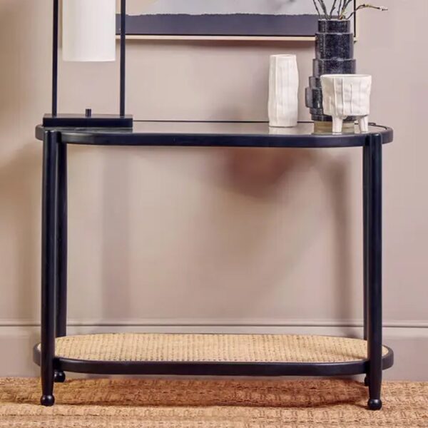 Carolina Clear Glass Top Console Table With Black Wooden Frame