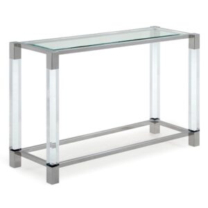 Mayetta Clear Glass Top Console Table With Stainless Steel Frame