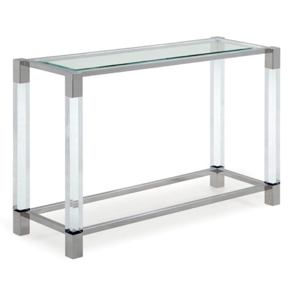 Mayetta Clear Glass Top Console Table With Stainless Steel Frame