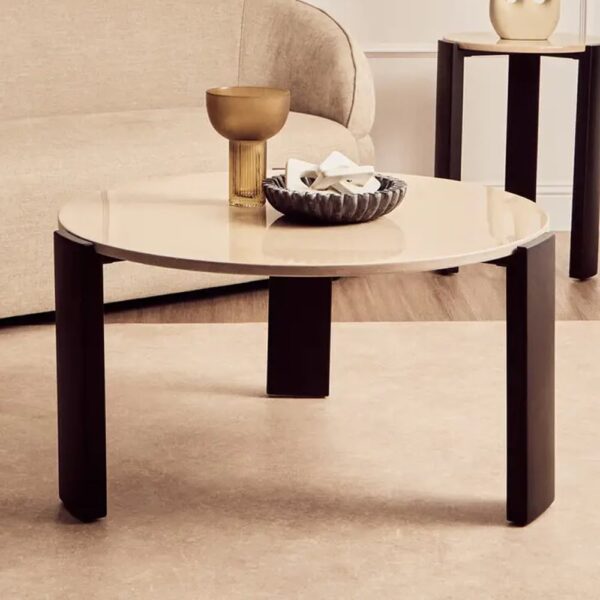 Paramus Large Cream Marble Top Coffee Table With Wooden Legs