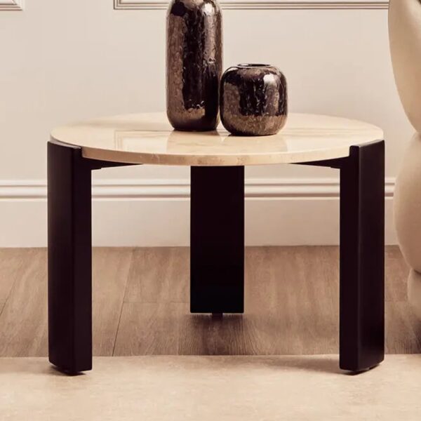 Paramus Small Cream Marble Top Coffee Table With Wooden Legs