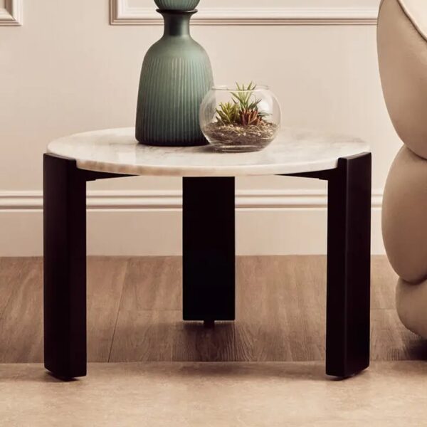 Paramus Small White Marble Top Coffee Table With Wooden Legs