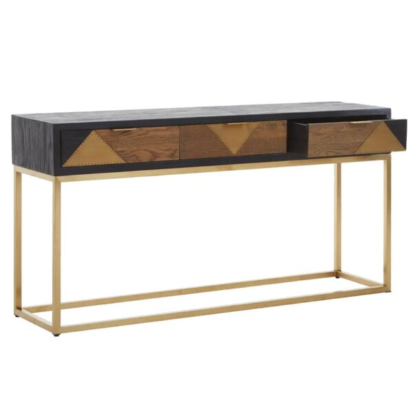 Seguin Wooden Console Table With 3 Drawers In Black And Gold