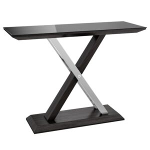 Xenia Black Glass Console Table In Grey Walnut