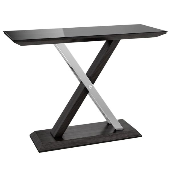 Xenia Black Glass Console Table In Grey Walnut