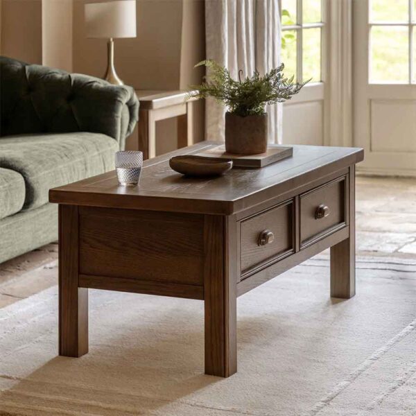 Bethesda Wooden Coffee Table With 2 Drawers In Natural