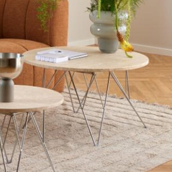 Putnam Wooden Coffee Table With Chrome Legs In Beige Travertine