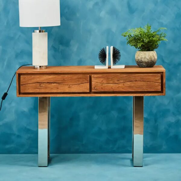 Spooner Wooden Console Table With 2 Drawers In Brown