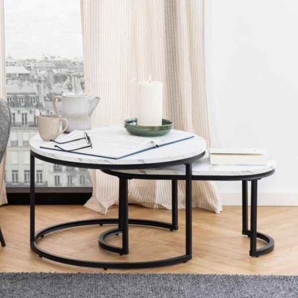 Suva Wooden Nesting Coffee Tables In White Granada