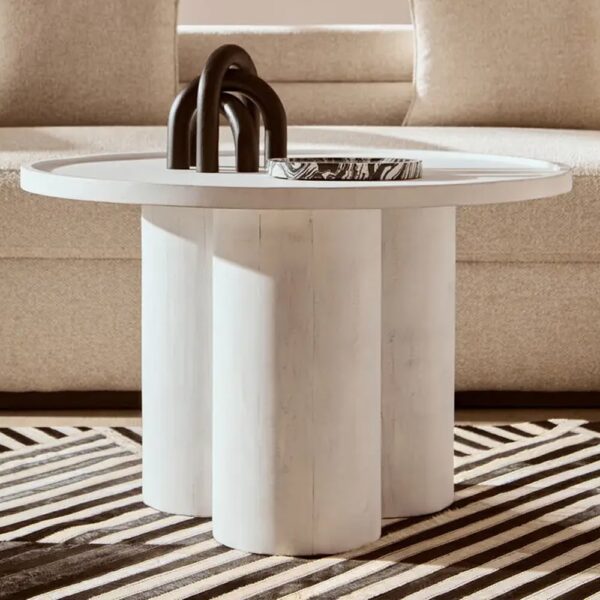 Walhalla Wooden Column Round Coffee Table In White