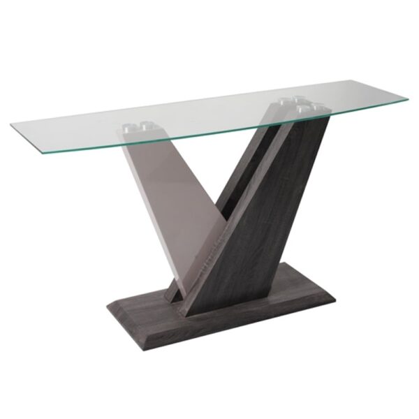 Zanesville Clear Glass Console Table With Dark Grey Wooden Base