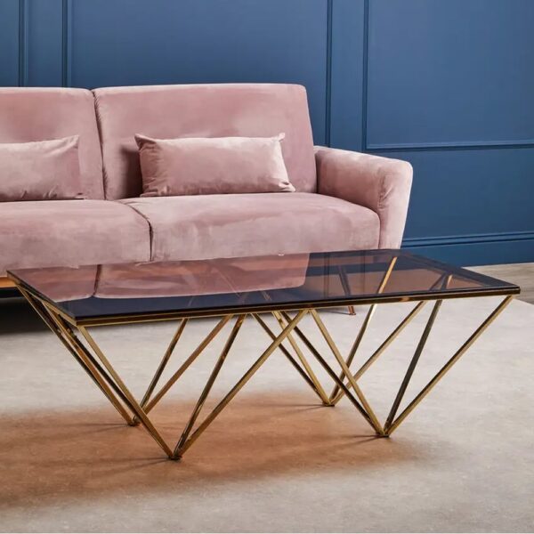 Allston Red Glass Coffee Table With Prismatic Champagne Frame