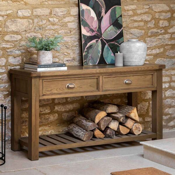 Bethesda Large Wooden Console Table With 2 Drawers in Natural