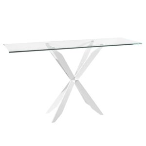 Selina Glass Console Table In Clear With Stainless Steel Base