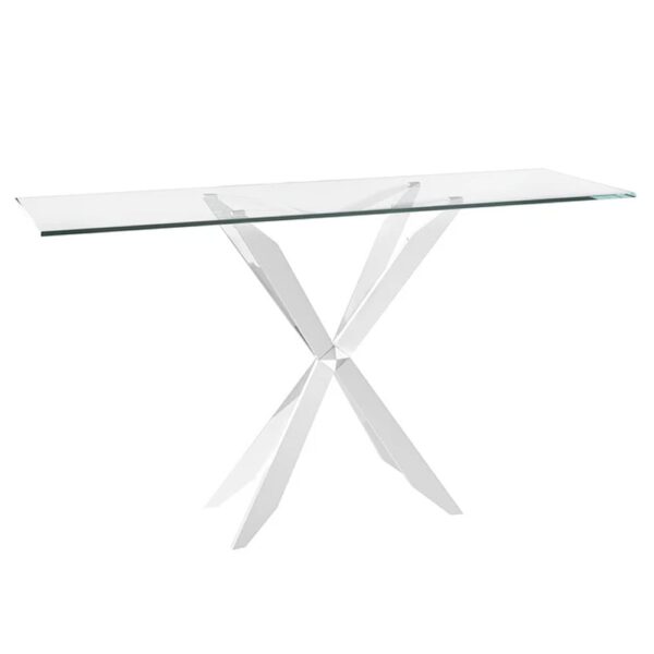 Selina Glass Console Table In Clear With Stainless Steel Base