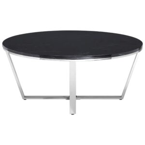 Allston Black Faux Marble Round Coffee Table With Chrome Frame