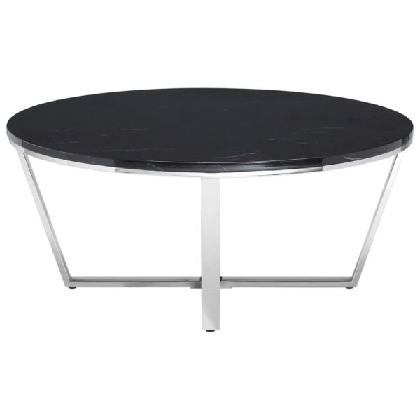 Allston Black Faux Marble Round Coffee Table With Chrome Frame