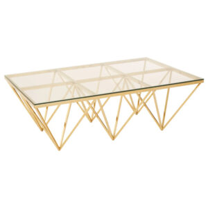 Allston Clear Glass Coffee Table With Prismatic Gold Frame