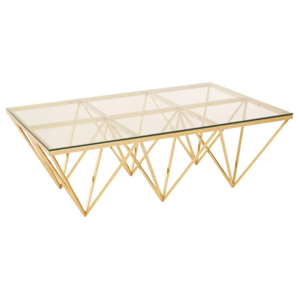Allston Clear Glass Coffee Table With Prismatic Gold Frame