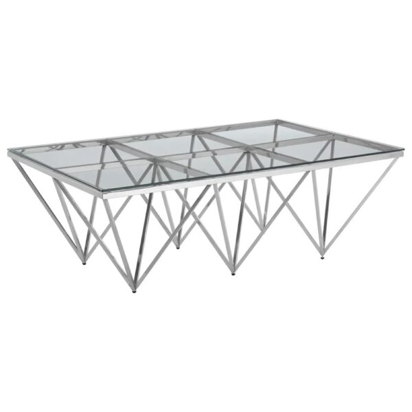 Allston Clear Glass Coffee Table With Prismatic Silver Frame