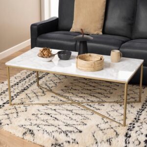 Arcata Marble Rectangular Coffee Table In White