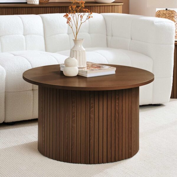 Avenel Wooden Round Coffee Table In Walnut
