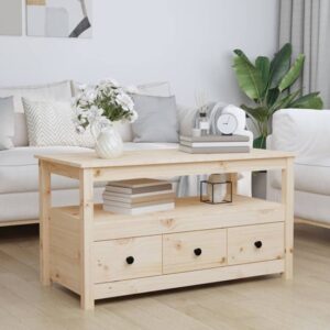 Cadell Pine Wood Coffee Table With 3 Drawers In Natural