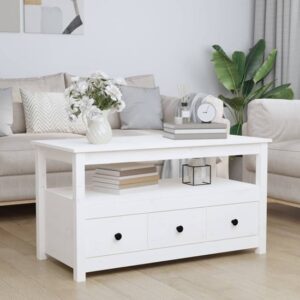 Cadell Pine Wood Coffee Table With 3 Drawers In White