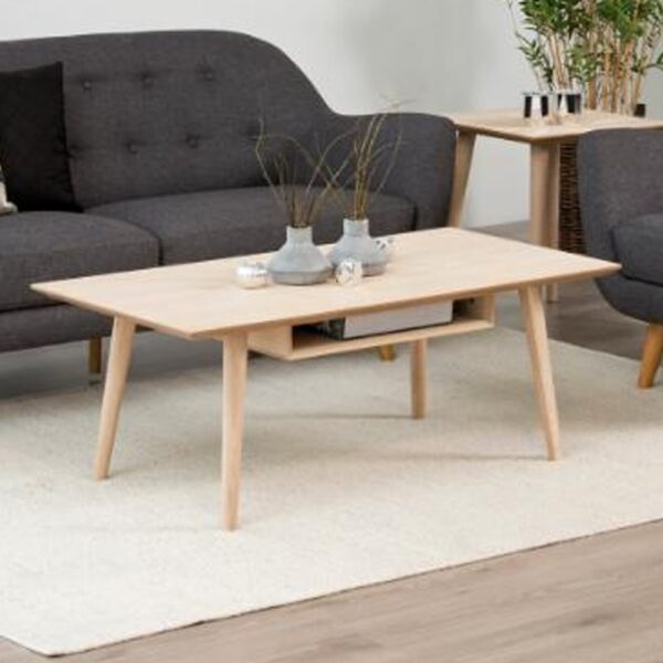 Canton Wooden Coffee Table With Undershelf In White Oak