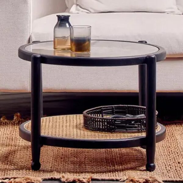 Carolina Clear Glass Top Coffee Table With Black Wooden Frame