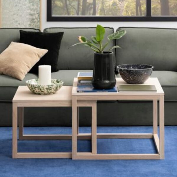 Cocoa Wooden Nesting Coffee Tables In Oak