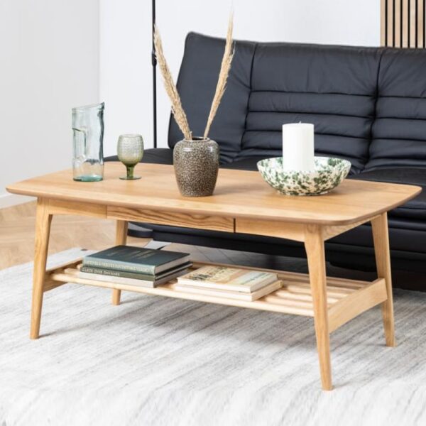 Emmet Wooden Rectangular Coffee Table With 1 Drawer In Oak