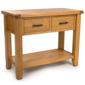 Hewitt Wooden Console Table With 2 Drawers In Rustic Oak