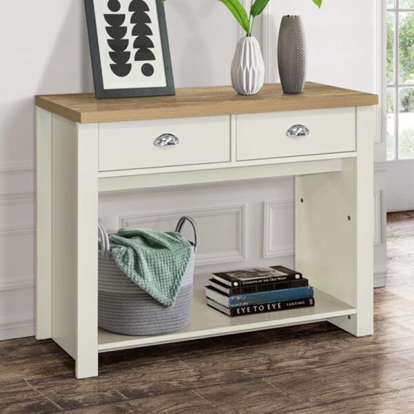 Highland Wooden Console Table With 2 Drawers In Cream And Oak