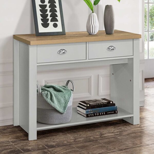 Highland Wooden Console Table With 2 Drawers In Grey And Oak