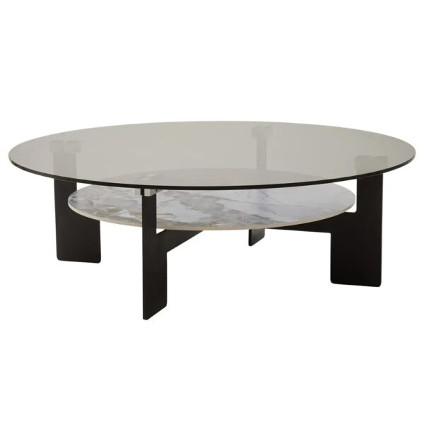Ithaca Grey Glass Top Coffee Table With White Ceramic Undershelf